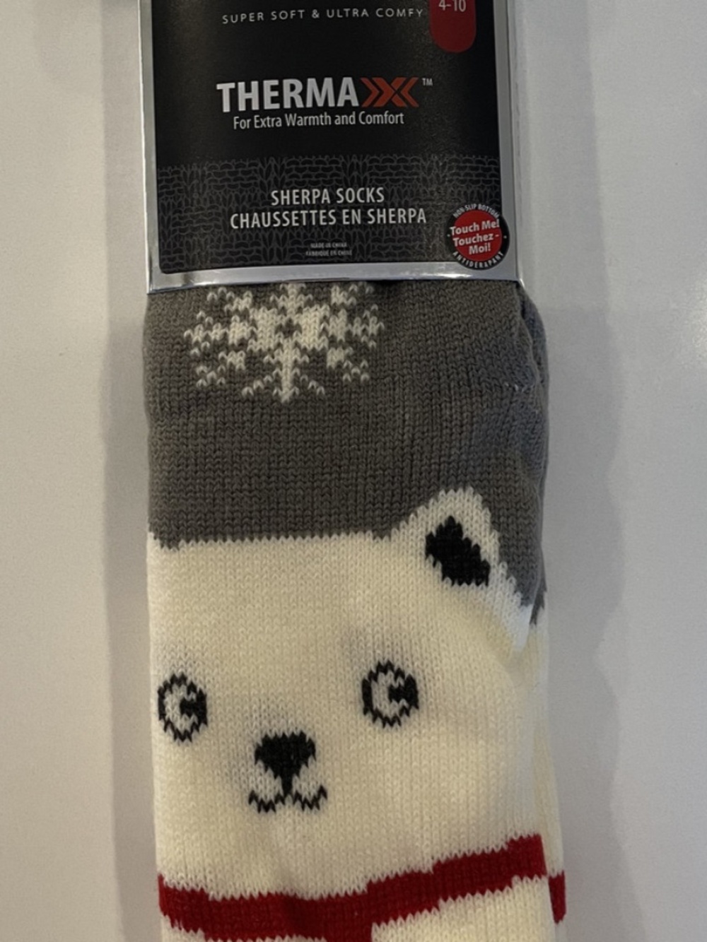 New Sherpa Polar Bear Gripper Socks ThermaXX Extra Warm Cozy Comfort Size 4-10